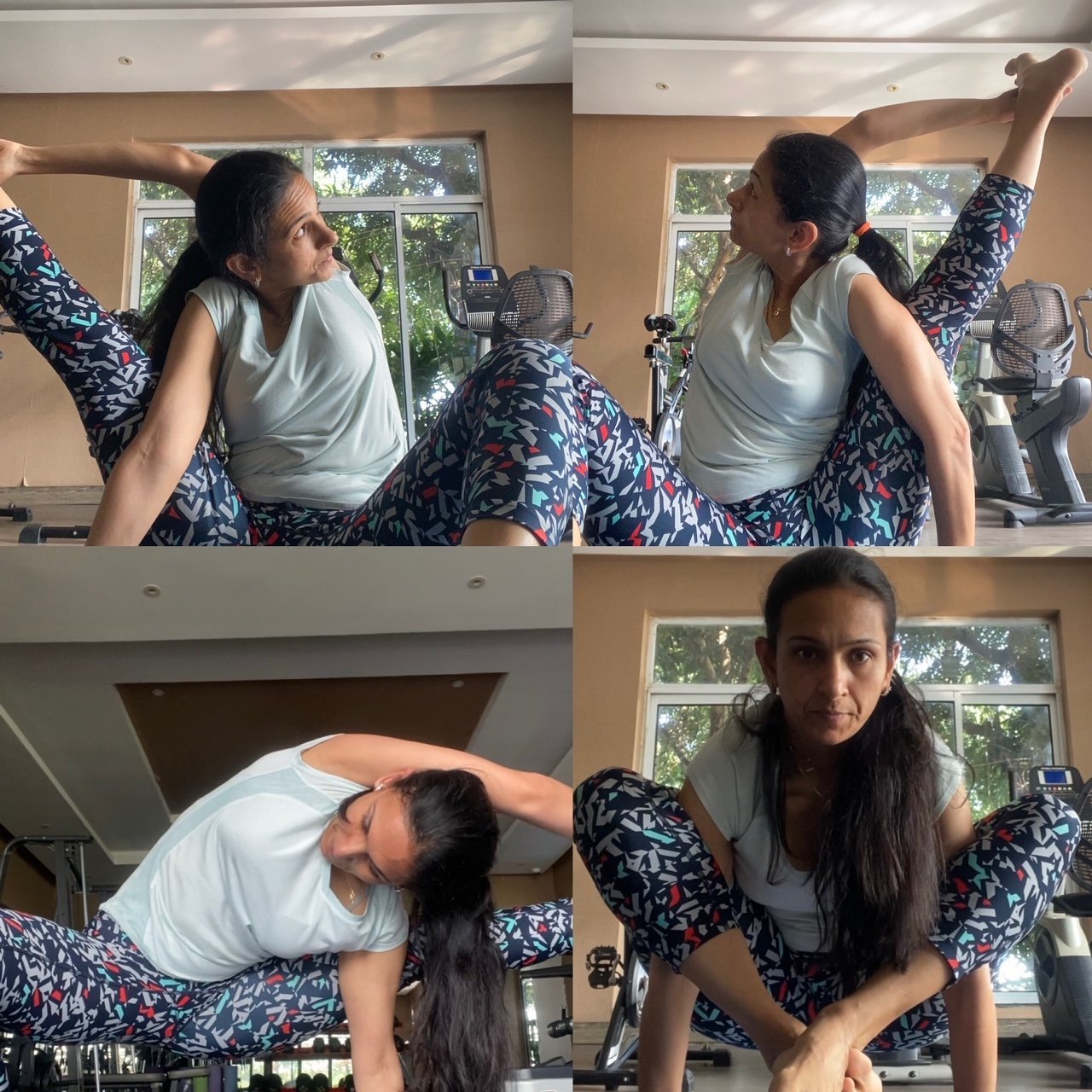 Neha Khera Saluja practising yoga in a bright, calm setting
